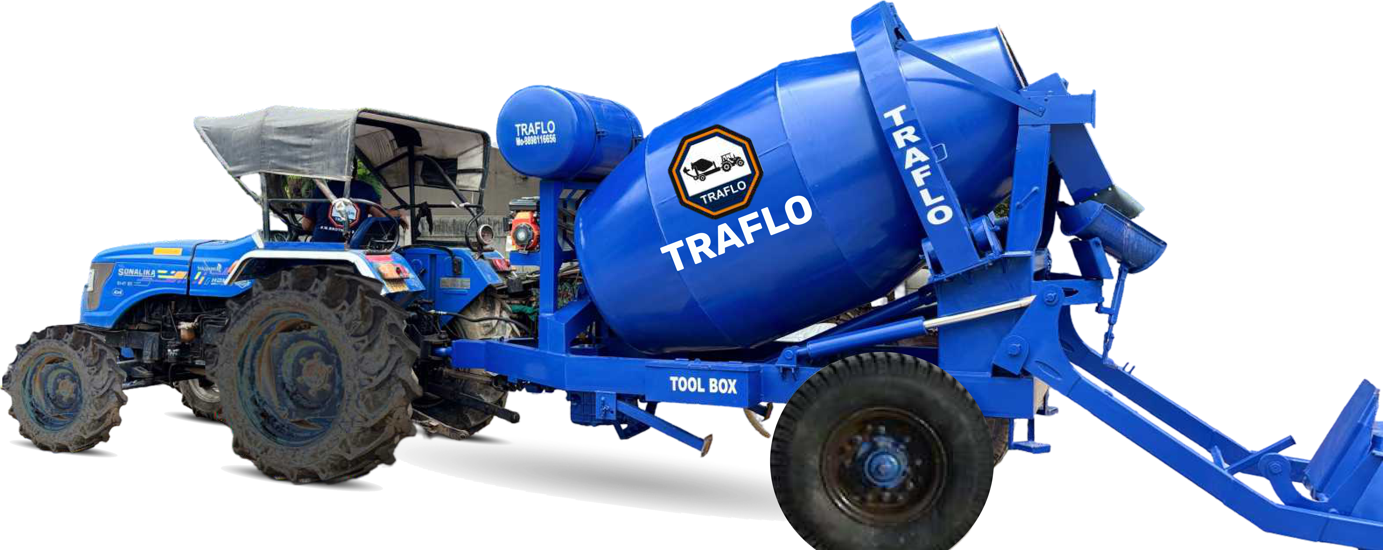 TRAFLO self-loading concrete mixer mounted on tractor